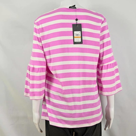 Pink Stripes Crew Neck Top Bell Sleeve S Jones New York - Picture 4 of 5